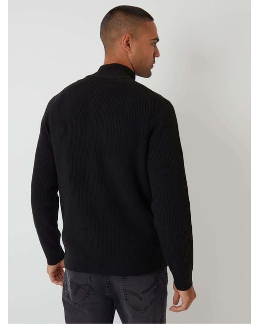 Threadbare Black Rib Panel Quarter Zip Knitted Jumper for men