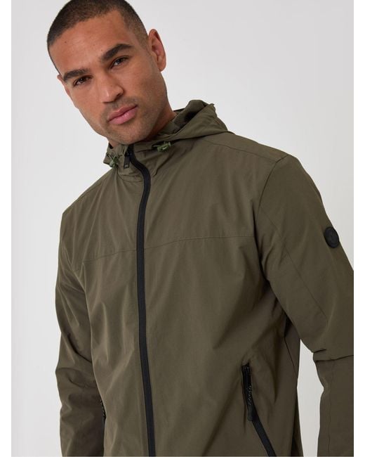 Threadbare Green Showerproof Ripstop Hooded Jacket for men