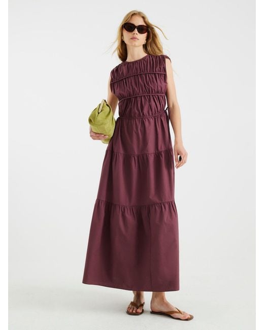 River Island Purple Draw String Tiered Cotton Maxi Dress
