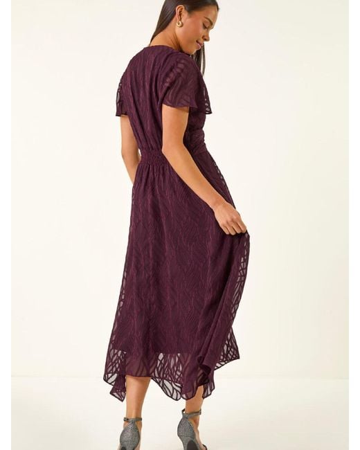 Roman Purple Petite Front Twist Jacquard Dress