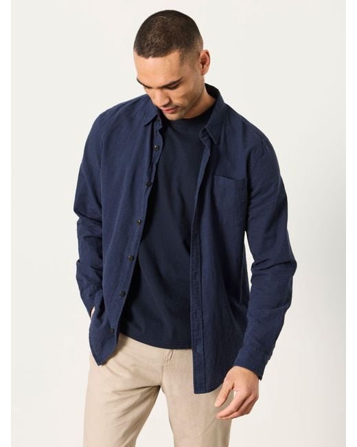 FatFace Blue Fatface Long Sleeve Linen Cotton Bugle Shirt for men