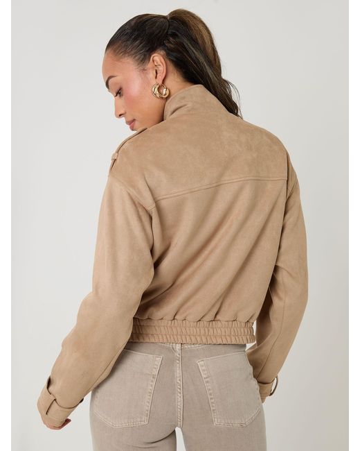 Threadbare Brown Faux Suede Funnel Neck Bomber Jacket