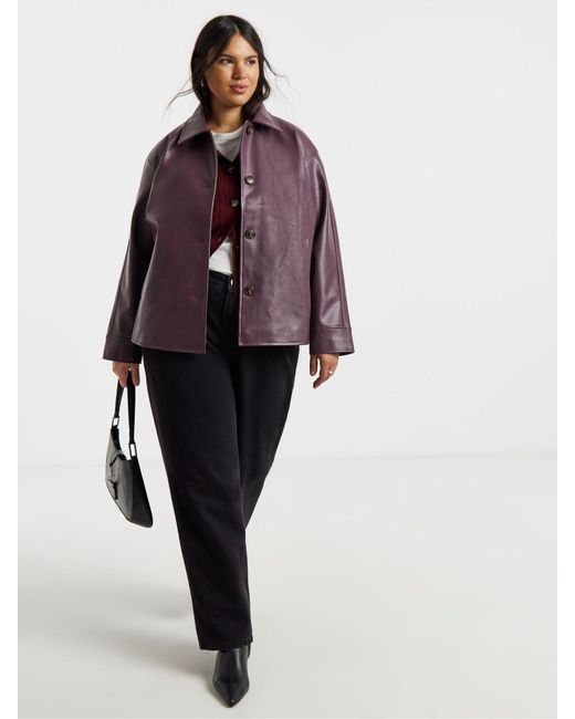 Simply Be Purple Simply Be Blackcurrant Pu Button Through Shacket
