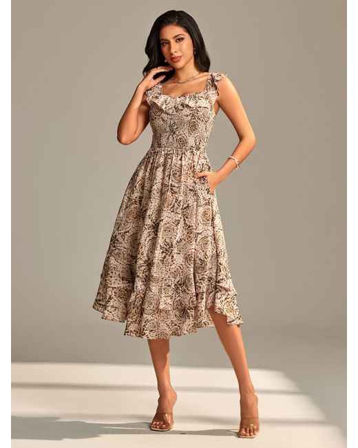 brown shirred dress Brown Shirred Neck Dress – Blush Boutique and Tan