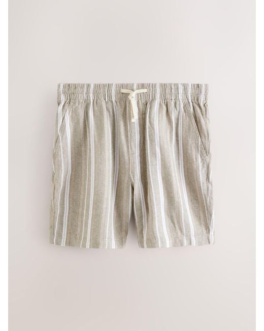 Next Elasticated Waist Linen Blend Stripe Shortsmittel in Natural für Herren