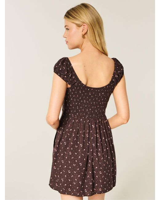 Hollister Brown Button Through Cap Sleeve Mini Dress