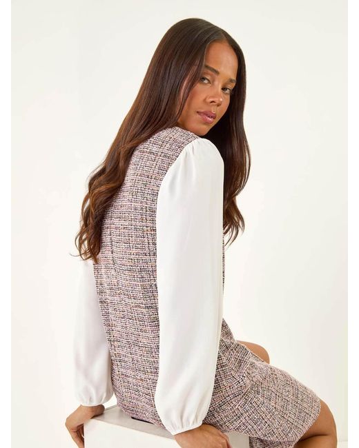 Roman Pink Petite Boucle Contrast Sleeve Dress