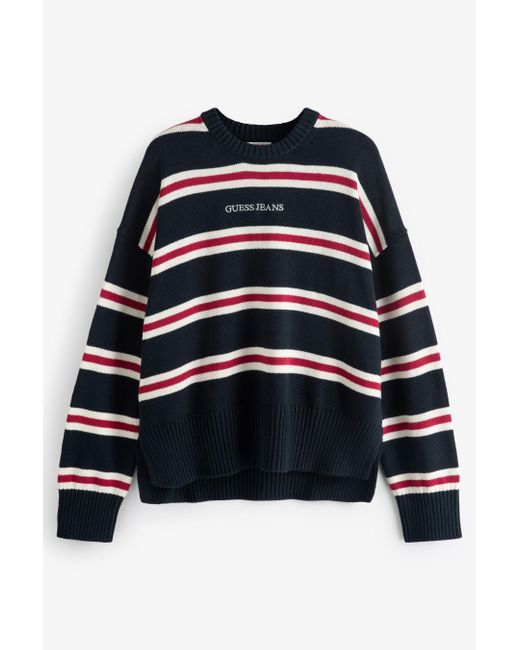 Guess Blue Stripe Logo Knit Jumper