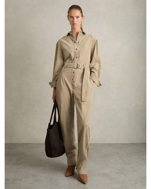Reiss Natural Mara Jumpsuit Cotton Plain