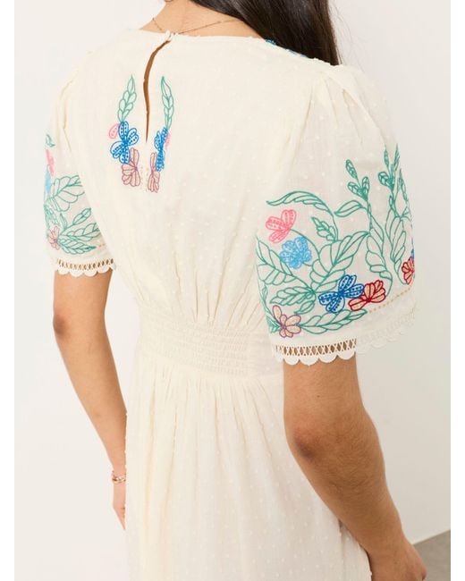 FatFace Natural Fatface Lea Petite Embroidered Midi Dress