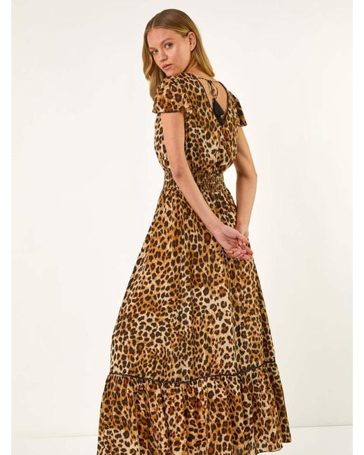 Roman Natural Animal Print Shirred Maxi Dress