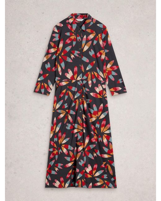 White Stuff Red Rua Jersey Shirt Dress