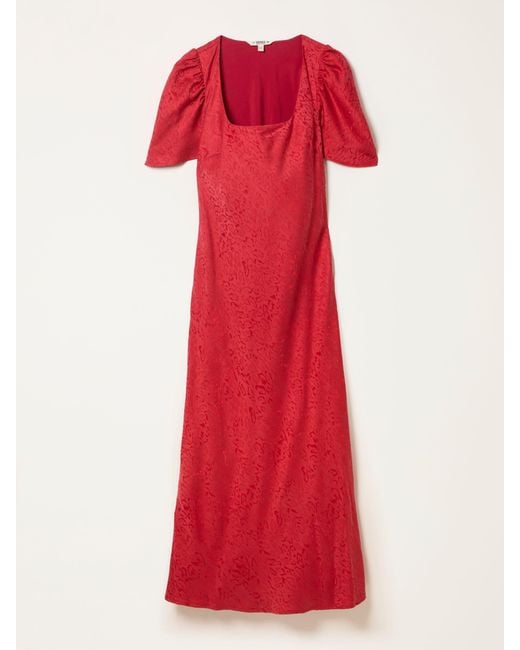 FatFace Red Fatface Luna Petite Square Neck Jacquard Midi Dress