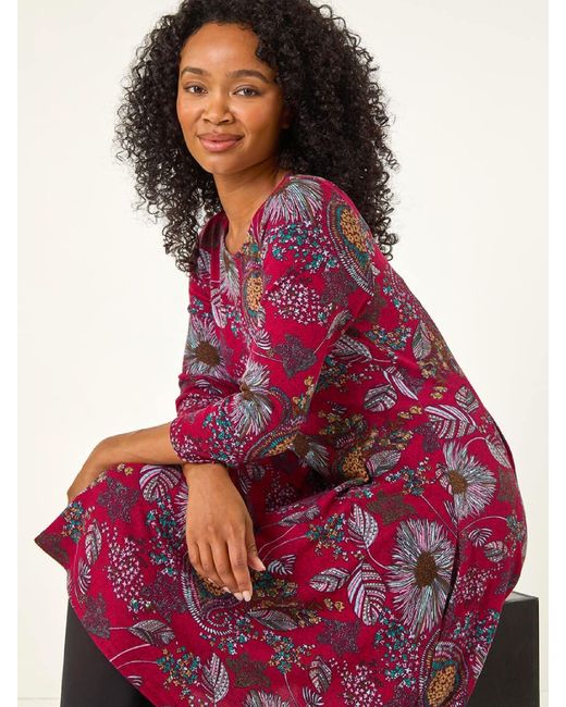 Roman Purple Petite Floral Print A-Line Stretch Dress