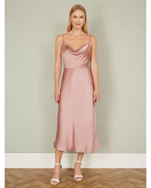 Yumi' White Satin Cowl Neck Midi Dress