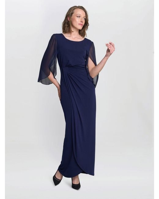 gina bacconi blue dress Womens Gina Bacconi Blue Jadie Maxi Dress With Beaded Sleeves 12