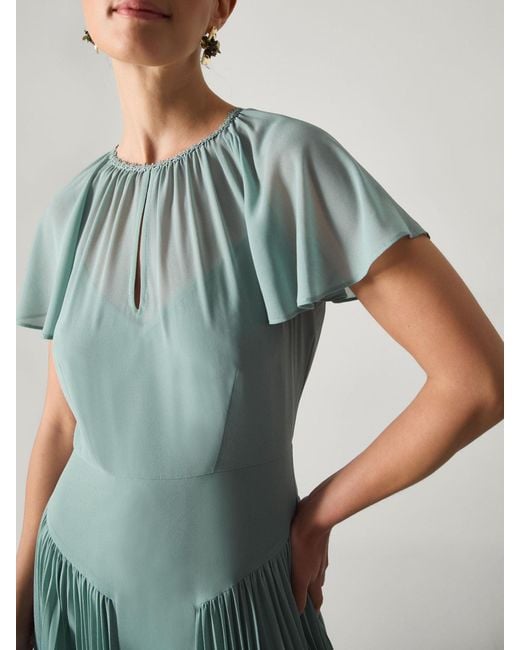 Monsoon Green Madison Flutter Sleeve Pleated Bridesmaid Dress