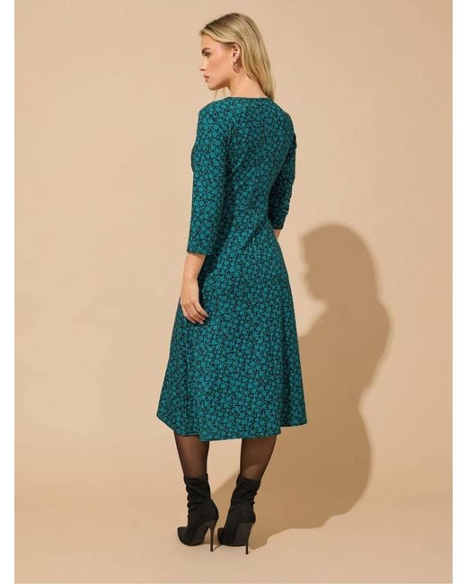 M Com Blue Petite 3/4 Sleeve Midi Dress