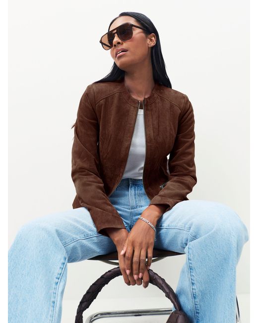 Urbancode Brown Urban Code Collarless Leather Jacket