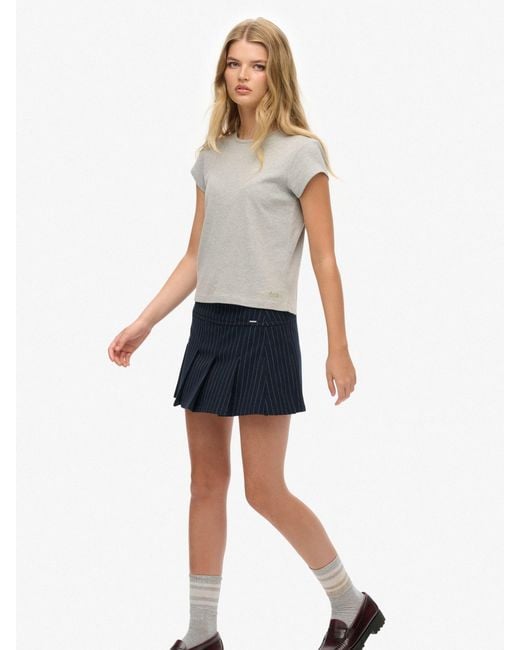 Superdry Blue Pinstripe Pleat Mini Skirt