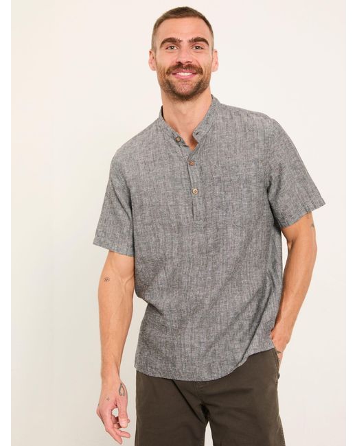 FatFace Gray Fatface Bugle Short Sleeve Grandad Popover Shirt for men