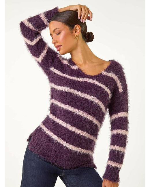 Roman Purple Stripe Fluffy Knit Jumper