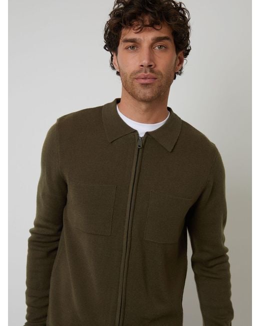 Threadbare Green Zip Through Knitted Shacket for men