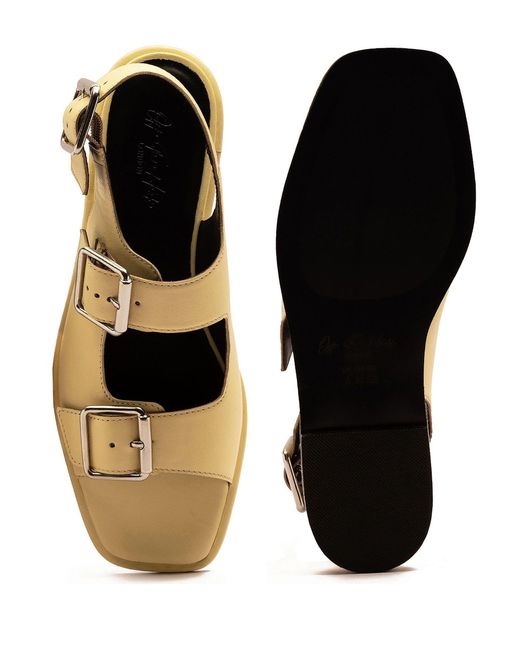OFF THE HOOK Metallic Baker Slingback Double Strap Leather Flat Sandals