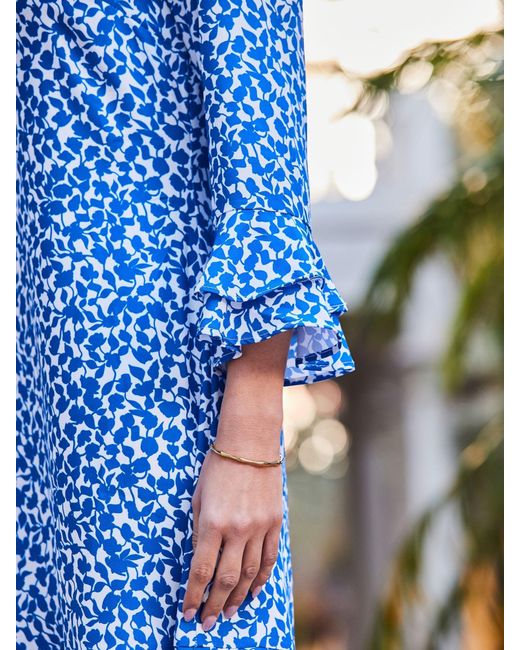 Sosandar Blue Ditsy Floral Print Ruffle Hem Shift Dress