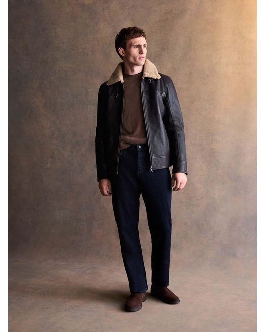 Next Black Shearling Collar Leather Jacket for men