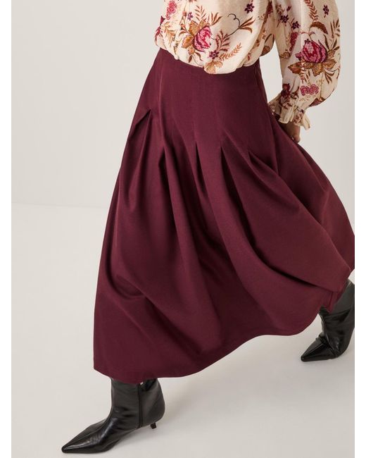 Monsoon Red Dani Pleat Midi Skirt