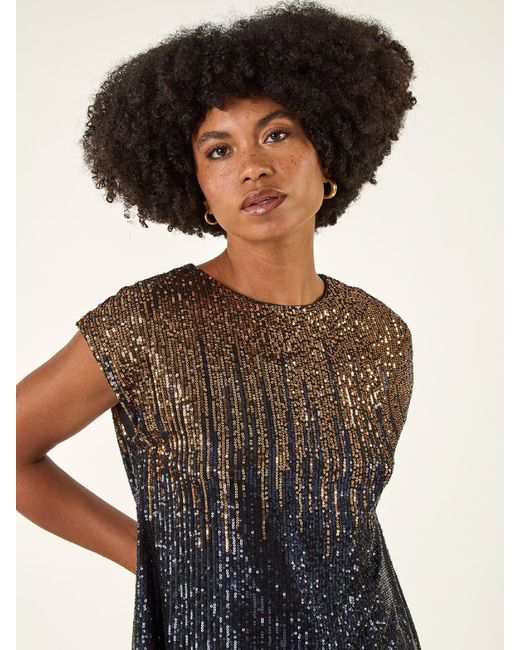 Roman Metallic Ombre Sequin Tunic Top