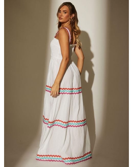 South Beach Blue Cotton Multi Ric Rac Shirred Tiered Maxi Dress