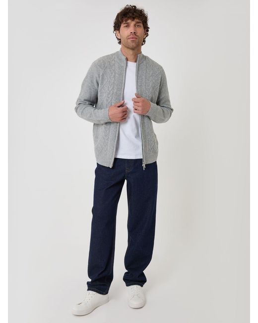 Threadbare Gray Cable Knit Zip Through Jumper for men