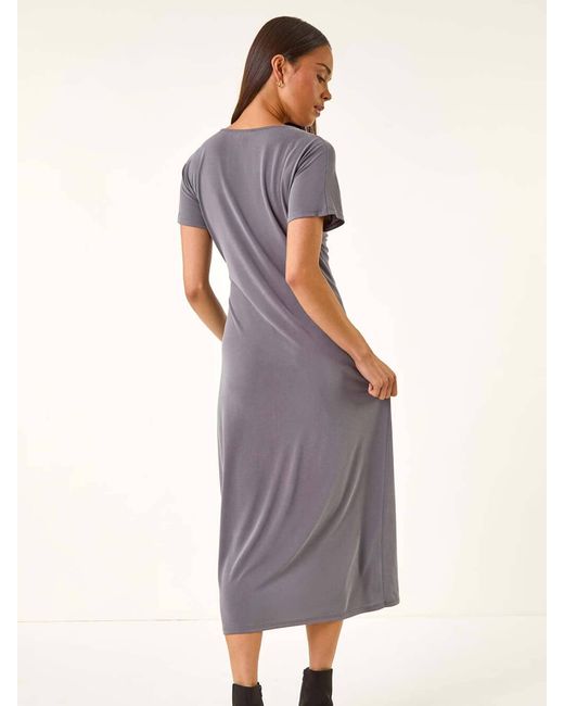 Roman Purple Petite Twist Front Midi Dress