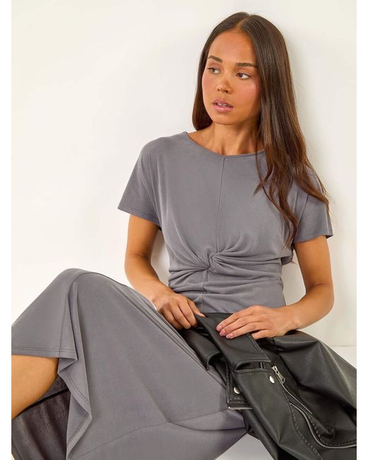 Roman Purple Petite Twist Front Midi Dress