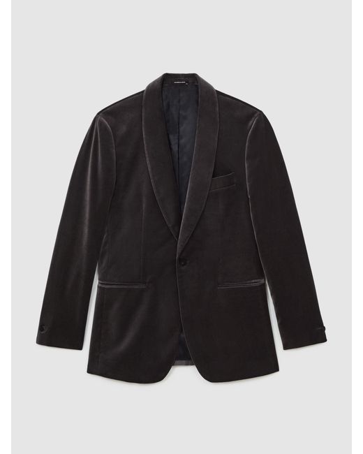 Reiss Black Single-Breasted Velvet Blazer Tailored-Fit for men