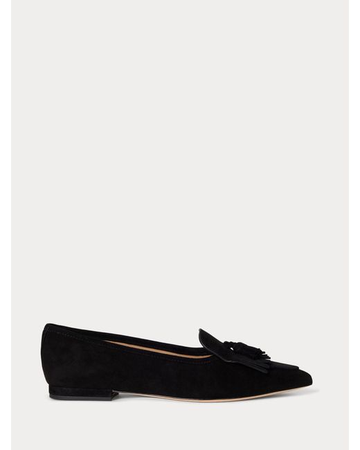 Ralph Lauren Black Londyn Sheep-Suede Kiltie Ballet Flats
