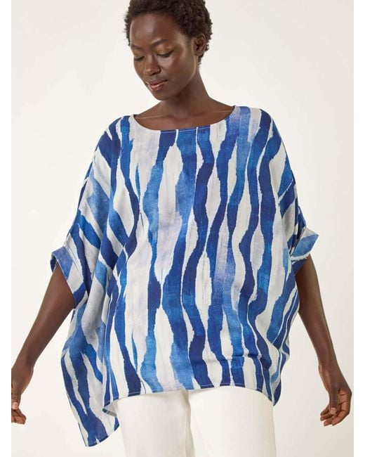 Roman Blue Abstract Buttoned Top