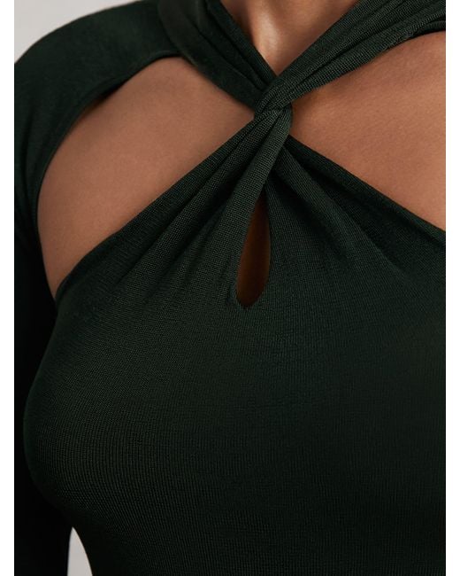 Reiss Green Vivienne Petite Cut-Out Knitted Maxi Dress