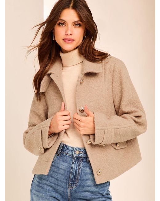 Lipsy Natural Adjustable Tab Funnel Neck Jacket