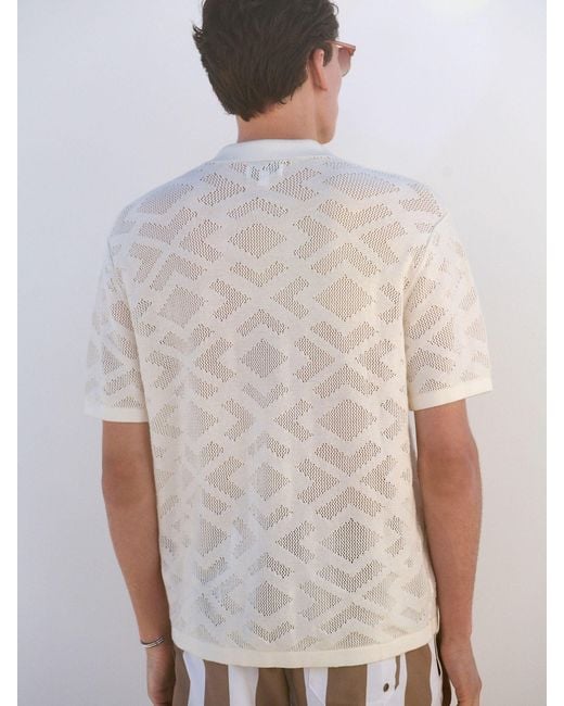 Next Natural Relaxed Fit 100% Cotton Short Sleeve Pointelle Knit Shirt With Cuban Collar for men