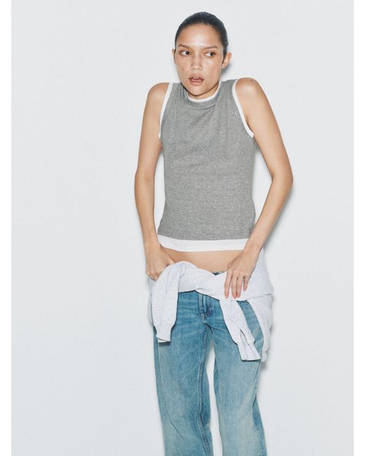 The Set Blue 3 Pack Mock Layer Semi Sheer Soft Touch Vests