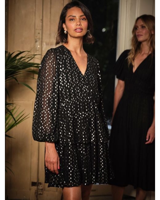 FatFace Black Fatface Lenny Metallic Mini Dress