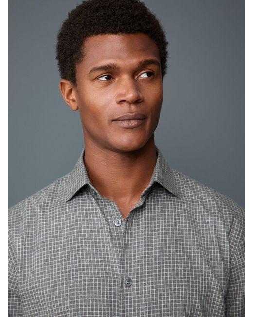 Next Gray Regular Fit Check Soft Touch 100% Cotton Smart Long Sleeve Shirt for men