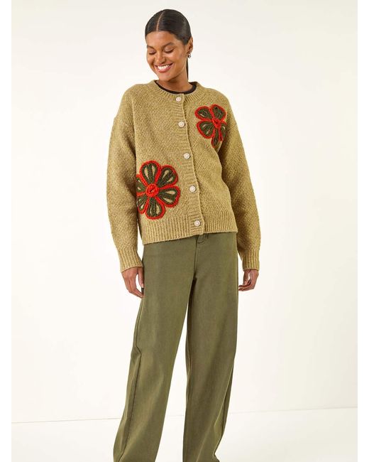 Roman Green Flower Embroidered Button Cardigan