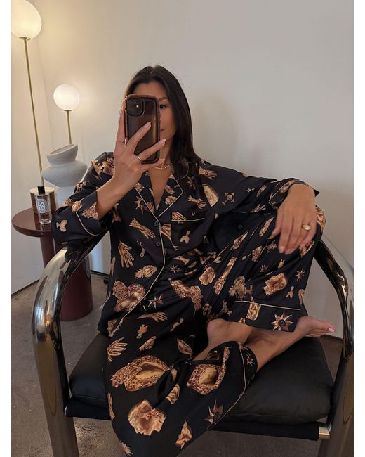 Never Fully Dressed Metallic Charm Satin Button Through Pyjamas