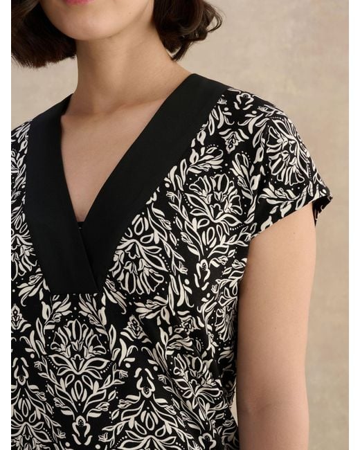 Hobbs Black Ivory Jonie Printed V-Neck Top