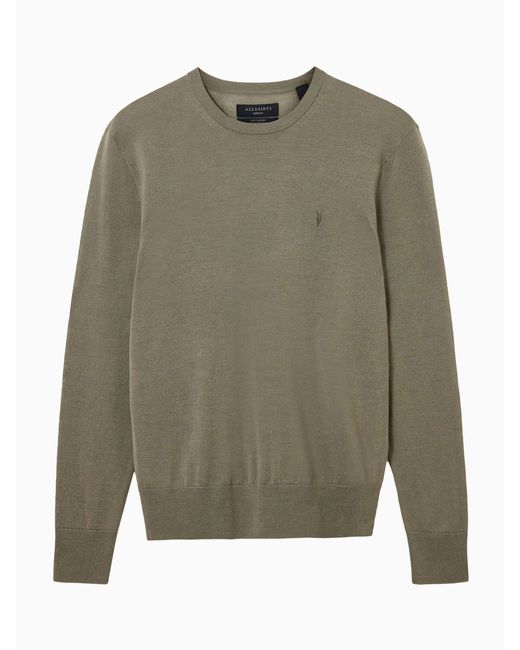 AllSaints Green Allsaints Mode Merino Wool Crew Neck Jumper for men