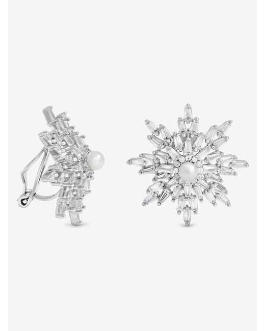 Jon Richard Metallic Rhodium Plated Crystal And Pearl Star Clip Earrings